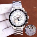 Clone Omega Speedmaster Moon phase White Dial Steel Watch Citizen Movement